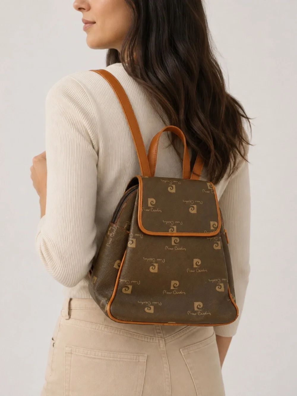 Vintage 1990s Pierre Cardin Monogram Mini Backpack Leather Trim